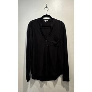 James Perse Women’s Size 2 Long Sleeve V Neck Two Button Shirt Casual Everyday